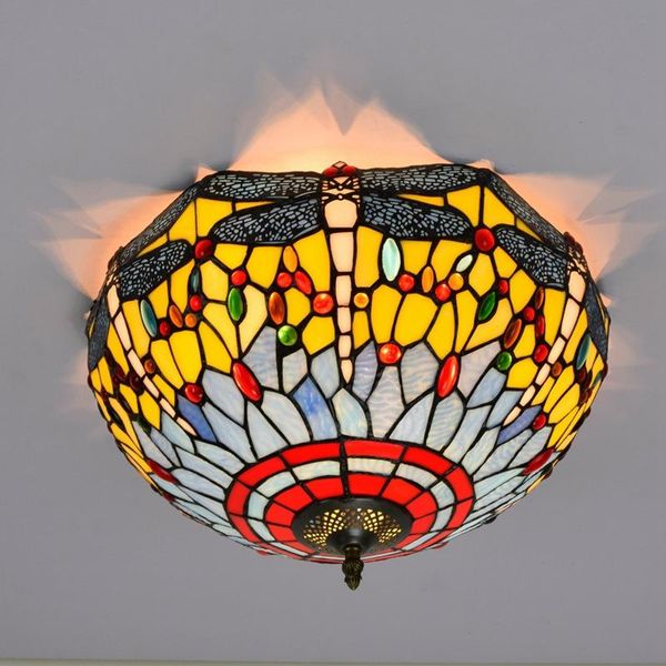 

ceiling lights 40cm european-style mediterranean dragonfly tiffany multi-color glass restaurant bedroom aisle bathroom lamp