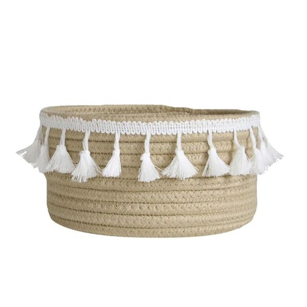 

storage baskets retro jute cotton rope tassel household woven finishing basket with handle practical daily necessities
