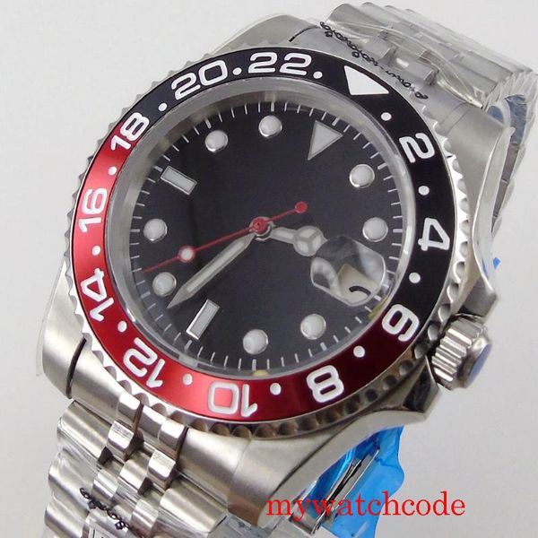 

wristwatches 40mm bliger sterile black dial sapphire glass date nh35 miyota 8215 automatic movement jubilee strap red second hands, Slivery;brown