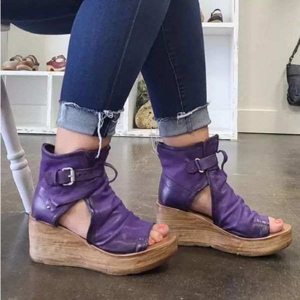 

summerthick bottom waterproof tablebelt buckle slope heel open toe fashion casual womensandals antiskid roman shoeskm091 dress shoes, Black