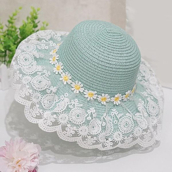 

summer beach kid mother hat lace flower decoration breathable outdoor travel holiday panama caps child girl & hats, Yellow