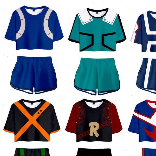 

womens tracksuits my hero academia tracksuit boku no himiko toga two piece set women suits shorts crop and pants, Gray