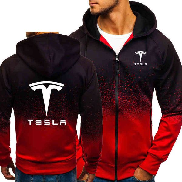 

hoodies men tesla car print casual hiphop harajuku gradient color hooded mens fleece sweatshirts zipper jacket man clothing, Black