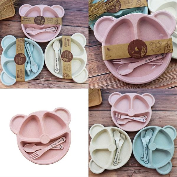

children lattices dividing plate dinnerware plates sets bear cartoon breakfast fork originality baby accessories spoon household 3 95sx f2