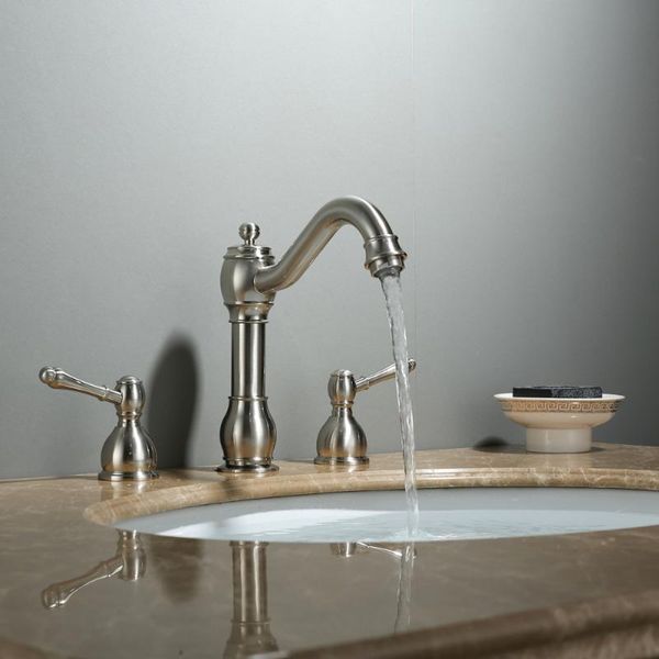 

bathroom sink faucets 3 hole basin faucet deck mounted dual handle cold water mixer tap brush nickel chrome finished