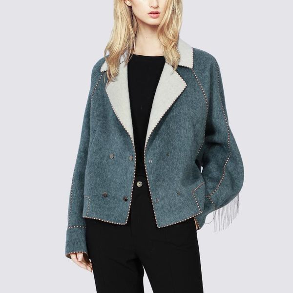 

women's wool & blends small incense wind double-sided tweed jacket female winter 2021 double-breasted coat, Black