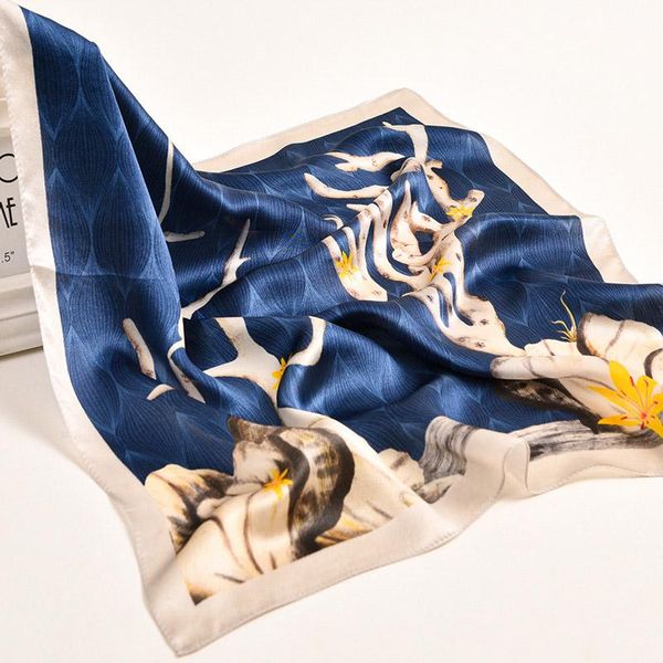 

scarves 53x53cm real silk square scarf women print flower bandana pure headscarf cute cat suqare handkerchief foulard femme, Blue;gray