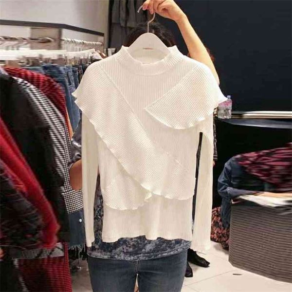 

spring autumn women's korean style half turtleneck base irregular solid color slim thin female gx244 210507, White