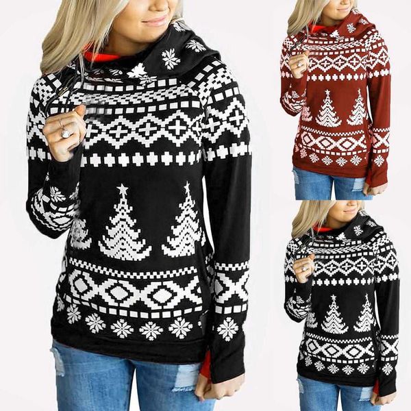

women's hoodies & sweatshirts fashion plus size women christmas hooded hoodies printing comfortable long sleeves sweatershirt pul, Black