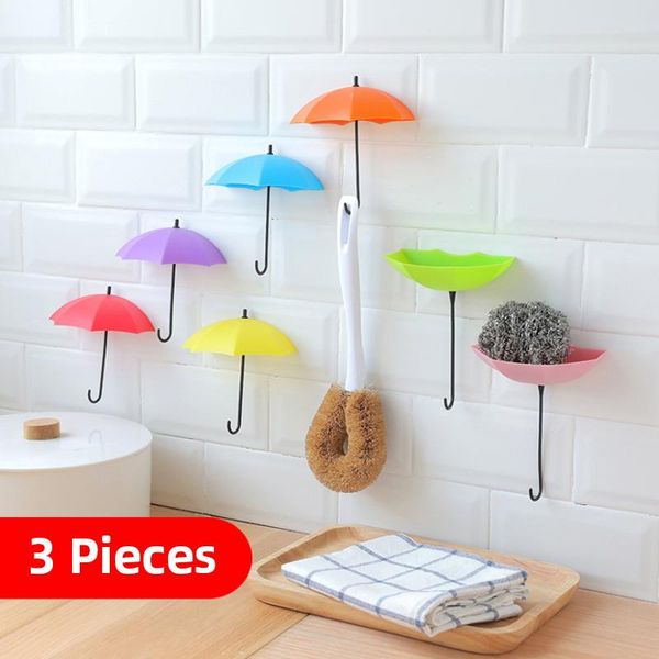

3pcs creative shaped storage hook punch wall strong sticky hooks bathroom decoration keys hair pins holder hanger & rails