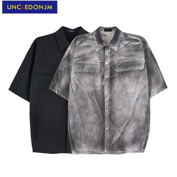 

vintage shirt hip hop korean clothes streetwear short sleeve for men spring and summer shirts 002 men's casual, White;black