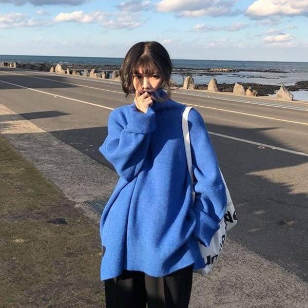 

women's sweaters thickened high neck sweater female student student's loose open fork bottomed t-shirt solid color top, White;black