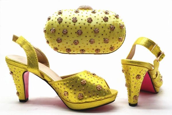 

beautiful golden women pumps with big crystal decoration african shoes match handbag set for dress x28, Black