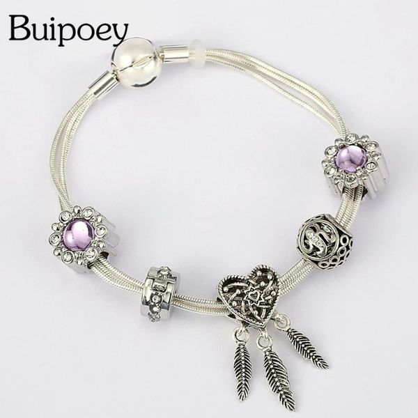 

charm bracelets buipoey multi snake chain for women original heart dreamcatcher star beaded silver color bracelet & bangle gift, Golden;silver