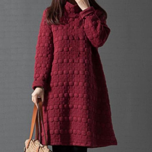 

casual dresses women dress stylish thick all match autumn warm loose hem, Black;gray