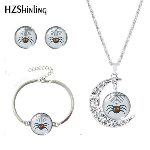 

earrings & necklace happy halloween round glass cabochon pendants moon bracelet handmade jewelry, Silver