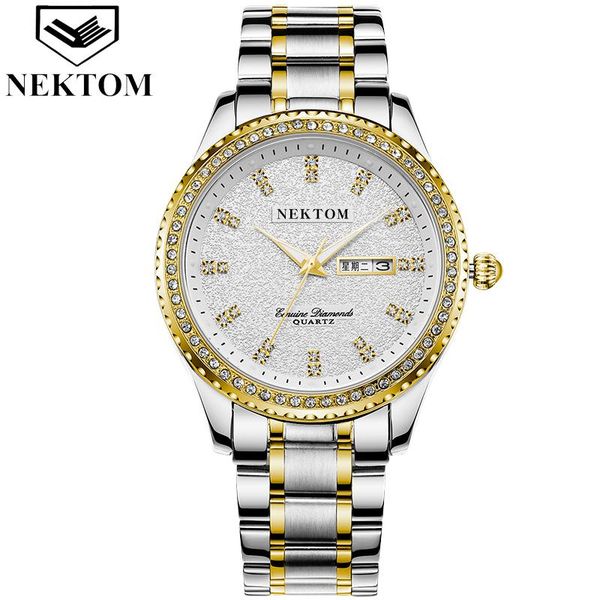 

wristwatches nektom masculino 2021 watches men chronograph full diamond waterproof steel quartz men's watch, Slivery;brown