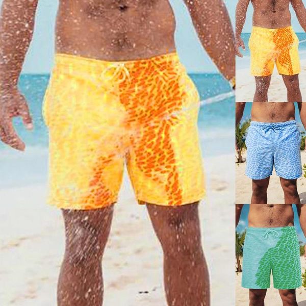 

men's shorts summer swimsuit color changing swimwear 2021 swimming trunks quick drying swim briefs beach with pockets, White;black