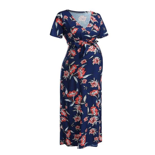 

kyle keith women's casual maternity maxi dress v wrap baby shower pregnancy dresses vestido embarazada, White