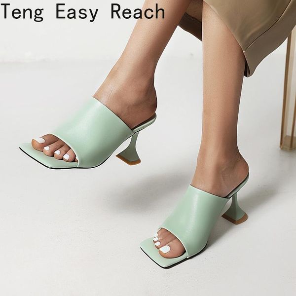 

slippers 2021summer women pumps square toe ladies heel mules thin high heels sandals female fashion woman shoes 9cm, Black
