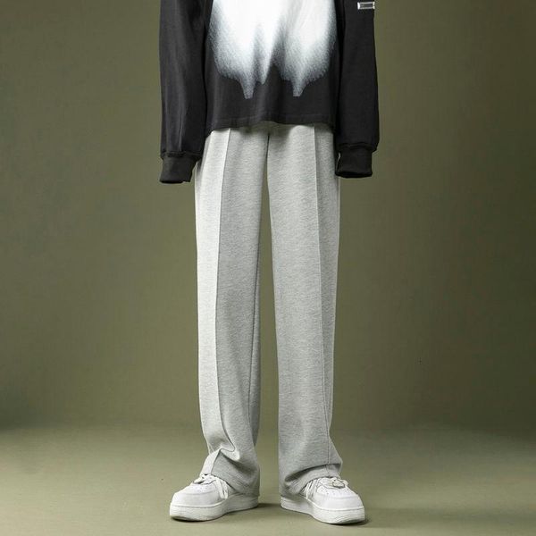 

men's casual pants 2021 spring and autumn solid color straight loose trousers mopping show high youth clothing, Black