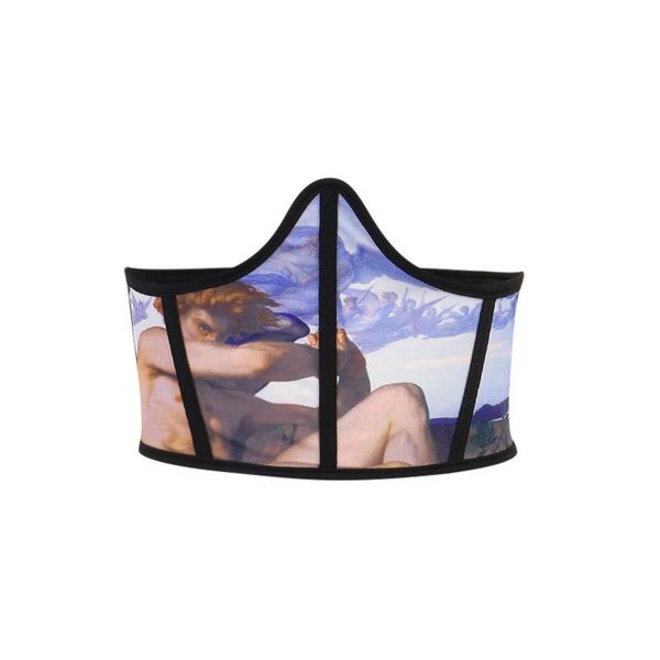 

belts style oil painting printed waist outer wear stitching belt, Black;brown