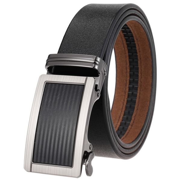 

export men's simple automatic buckle leather pants with half inch slot belt c22435-3, Black;brown