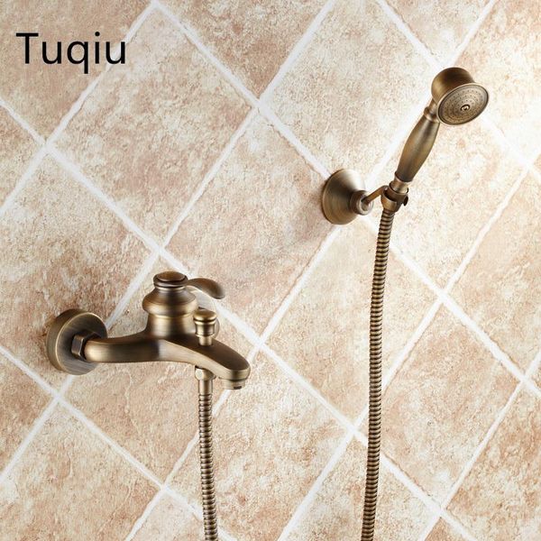 

bathtub faucet brass 2-function outlet wall mounted bath tap set with hand shower head mixer antique bronze bathroom sets