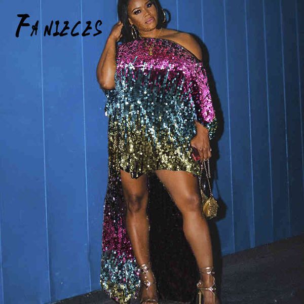 

nightclub sequins party runway dress high slit long women loose dance es vestidos sukienki robe ropa mujer 210520, Black;gray