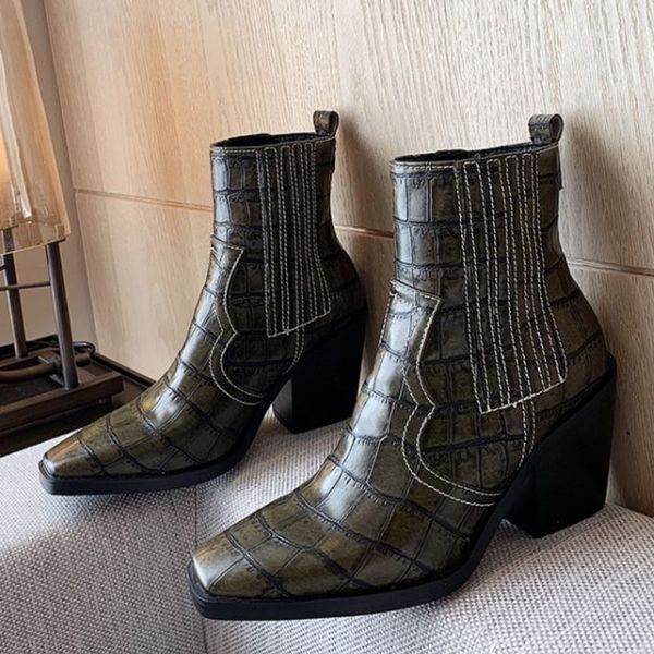 

size 34-43 women high heel boots square heel winter shoes for ladies daily club ankle boots party footwear, Black