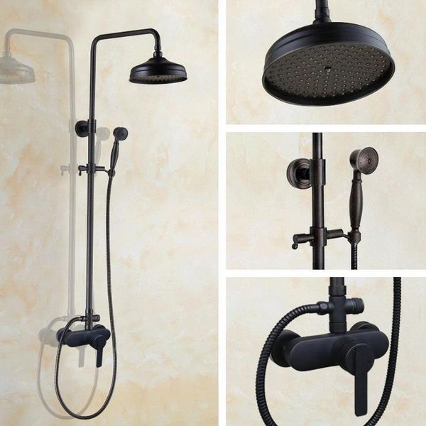 

black oil rubbed bathroom brass wall mount round rain shower system mixer tap faucet set telephone style handheld ahg151 sets