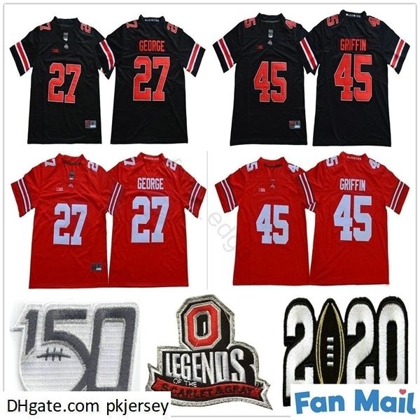 

ncaa vintage ohio state buckeyes college #27 eddie george football jerseys red black university stitched 45 archie griffin jersey shirt, Black;red