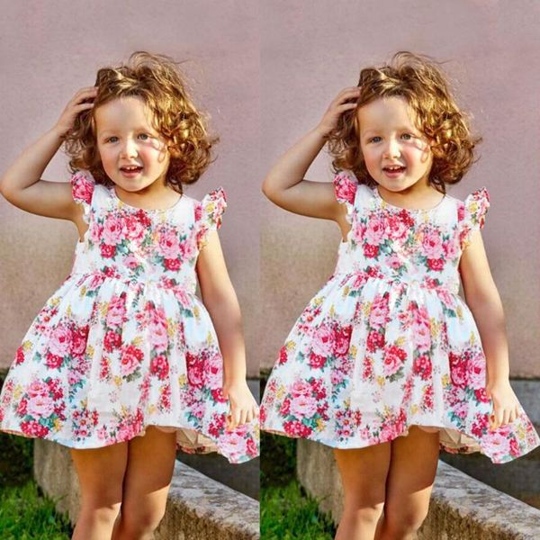 

girl's dresses summer girls floral 2021 fashion sweet kids flowers costumes children sleeveless vestidos cute toddler baby clothing, Red;yellow