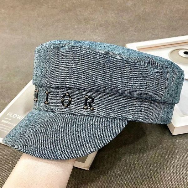 

flat octagonal female british letter rivet duck tongue hat brand spring and autumn versatile fashion navy hood male, Blue;gray