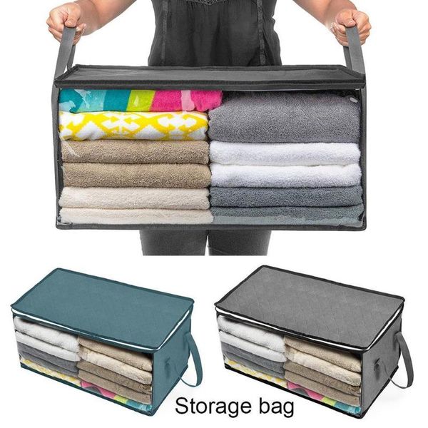 

storage bags large capacity clothing bag with handle folding dustproof home closure zipper organizer clothin g8y7
