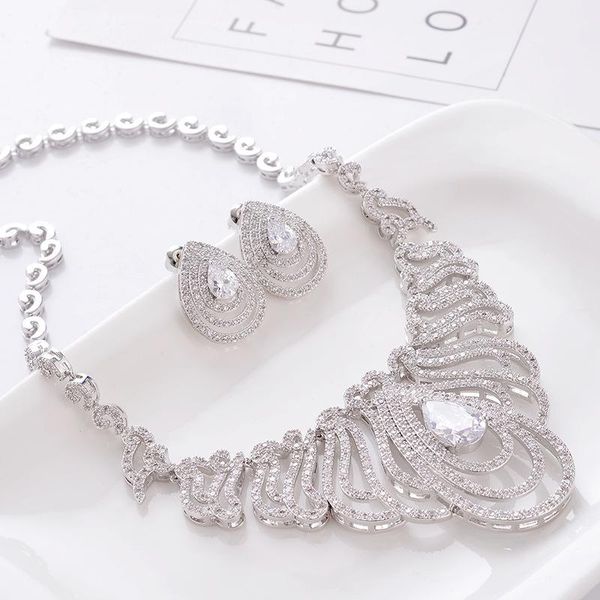 

earrings & necklace korean trend jewelry zircon bridal set twisted, Silver