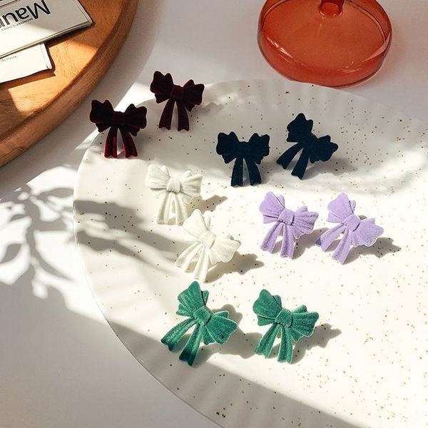 

stud u-magical french vintage multiple velour bowknot earring for women purple green white black wine red metal jewelry, Golden;silver