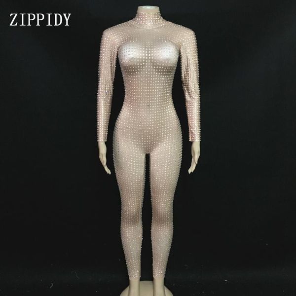 

women's jumpsuits & rompers 2 style flashing silver rhinestones jumpsuit birthday celebrate luxury outfit nightclub women singer dance, Black;white