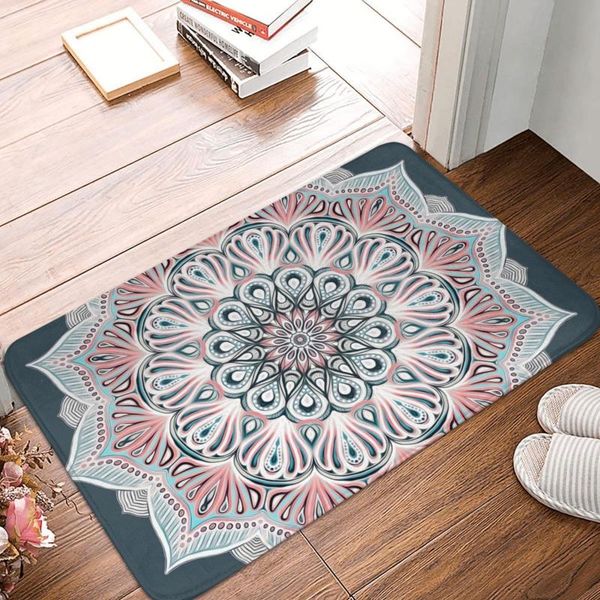 

carpets boho mandala salmon pink blue bohemian doormat bedroom modern soft entrance home mat absorbent floor rug bath