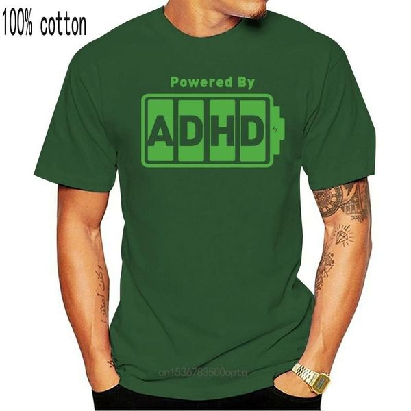 

men's t-shirts powered by adhd funny t shirt tee medication meds, White;black