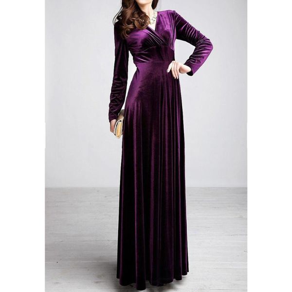 

casual dresses plus size 4xl 5xl women winter dress long sleeve v-neck maxi velvet elegant ladies formal party red black, Black;gray