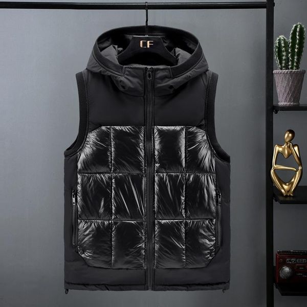 

men's vests 2021 autumn winter fashion down cotton vest parkas male bright sleeveless jackets men casual warm waistcoat o458, Black;white