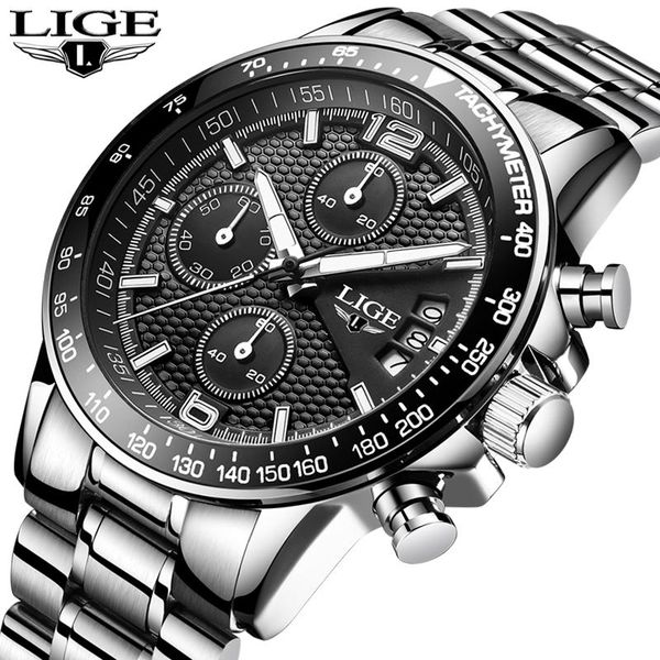 

wristwatches lige mens watches stainless steel business watch waterproof date clock fashion sport quartz relogio masculino+box, Slivery;brown