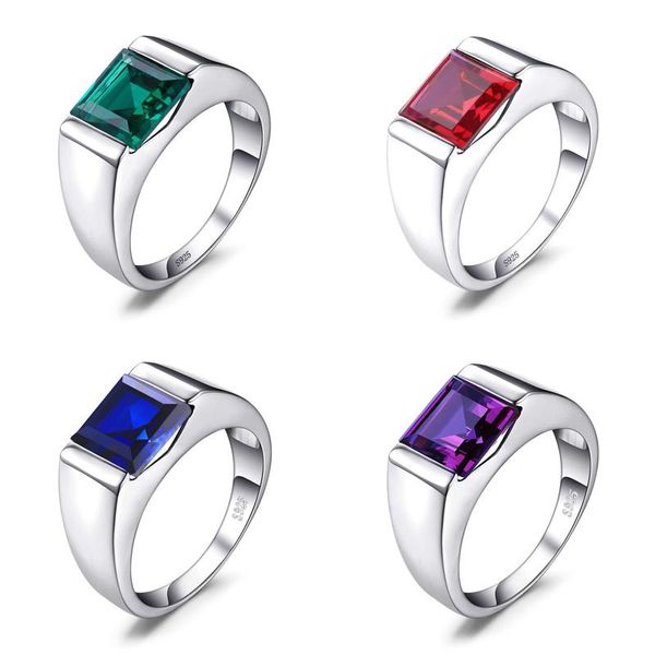 Cluster Ringe S925 Sterling Silber Herren Ring Geschenk für Jungen Mann Geometrie Nachahmung Blau Grün Rot Edelstein Euramerican Modeschmuck Großhandel