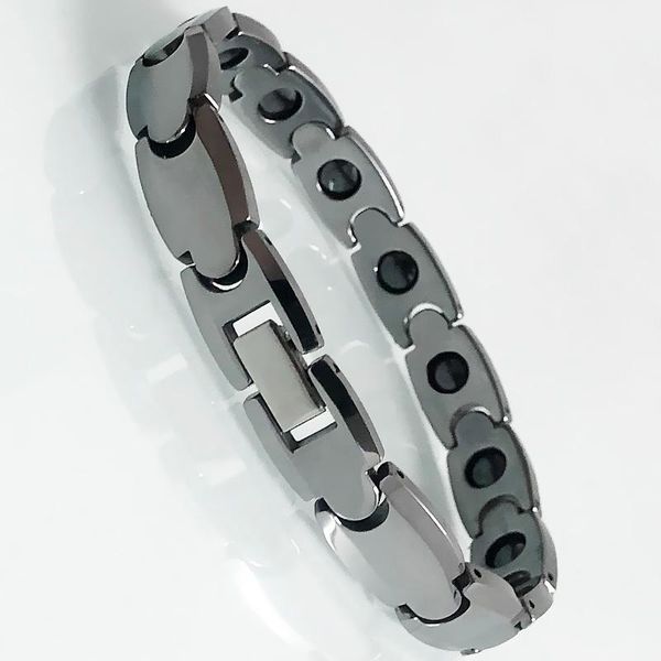 

link, chain couple magnetic bracelets classic male tungsten steel wristband homme armbanden famale jewelry health care bracelet for women, Black
