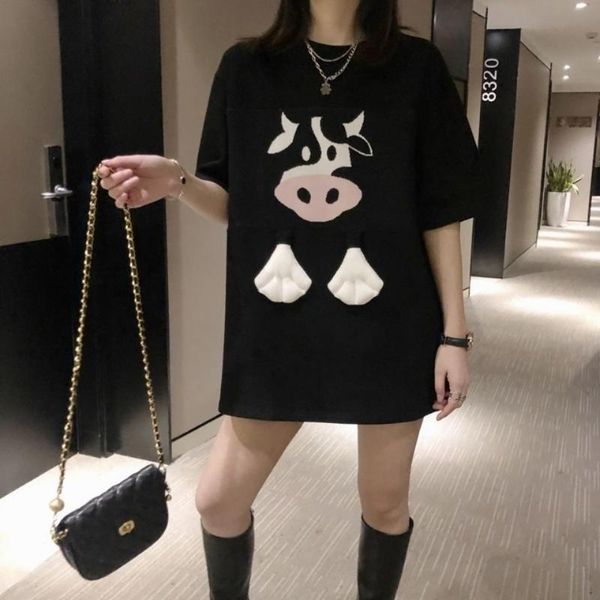 

women's t-shirt cute cow tshirt streetwear summer oversized t shirt women harajuku black short sleeves tee hip hop gothic kawaii, White