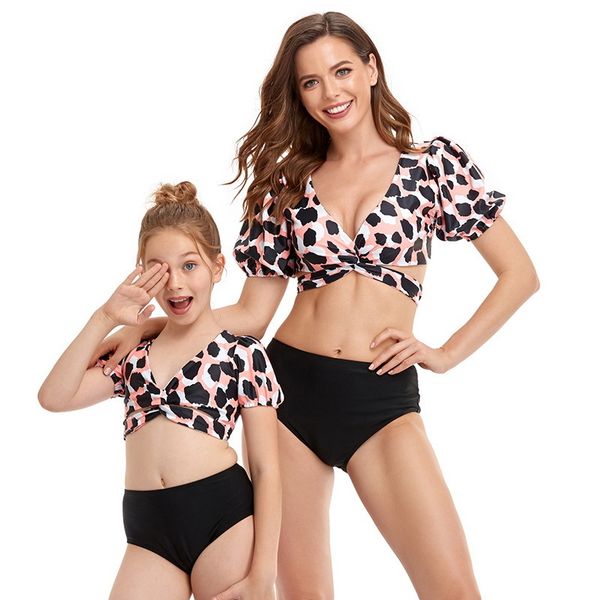 

family matching outfits summer swimsuit 2pcs sets leopard print bikini floral triangle swimming pants mother daughter e2107 p7c5, Blue