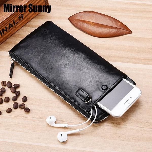 

wallets men's long wallet for man korean youth zipper ultra-thin purse male mobile bags simple portable wristband carteira, Red;black