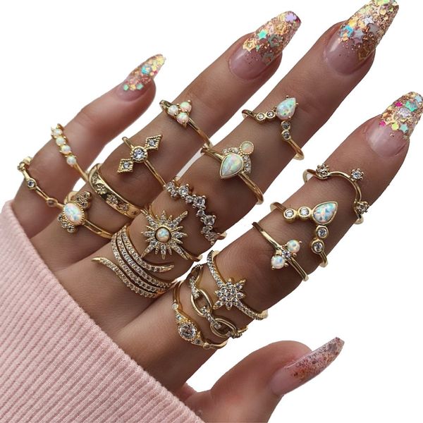 

selling jewelry diamond crown sun six star lady ring set 17, Golden;silver