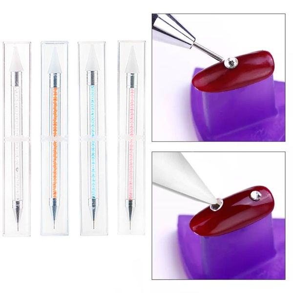

dotting tools 1pc dual-ended pen wax pencil for rhinestones 4colors crystal beads handle nail art tool decoration manicure, Silver
